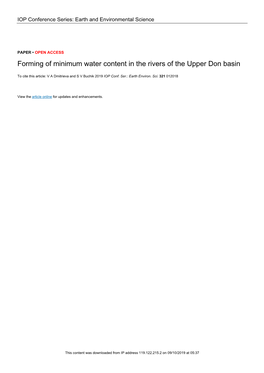 Forming of Minimum Water Content in the Rivers of the Upper Don Basin