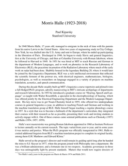 Morris Halle (1923-2018)