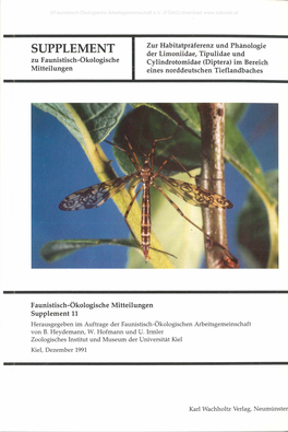 SUPPLEMENT Der Limoniidae, Tipulidae Und Zu Faunistisch-Ökologische Cylindrotomidae (Diptera) Im Bereich Mitteilungen Eines Norddeutschen Tieflandbaches