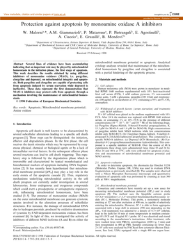 Protection Against Apoptosis by Monoamine Oxidase a Inhibitors