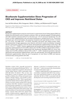 Bicarbonate Supplementation Slows Progression of CKD and Improves Nutritional Status