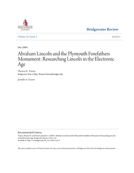 Abraham Lincoln and the Plymouth Forefathers Monument: Researching Lincoln in the Electronic Age Thomas R