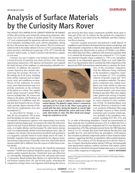 Analysis of Surface Materials by the Curiosity Mars Rover