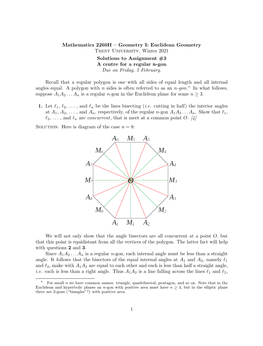 Euclidean Geometry Trent University, Winter 2021 Solutions to Assignment #3 a Centre for a Regular N-Gon Due on Friday, 5 February