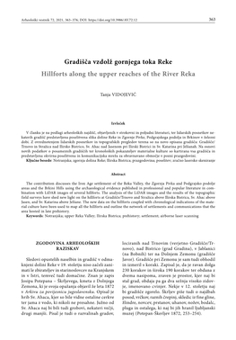 Gradišča Vzdolž Gornjega Toka Reke Hillforts Along the Upper Reaches of the River Reka