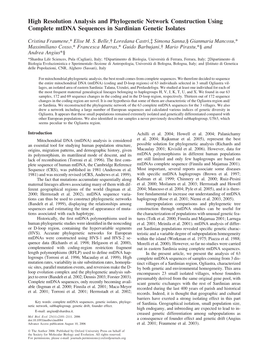 High Resolution Analysis and Phylogenetic Network Construction Using Complete Mtdna Sequences in Sardinian Genetic Isolates