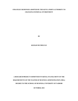 Strategic Responses Adopted by the Kenya Ports Authority to Changing External Environment