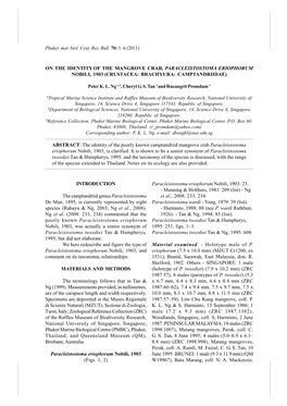 On the Identity of the Mangrove Crab, Paracleistostoma Eriophorum Nobili, 1903 (Crustacea: Brachyura: Camptandriidae)