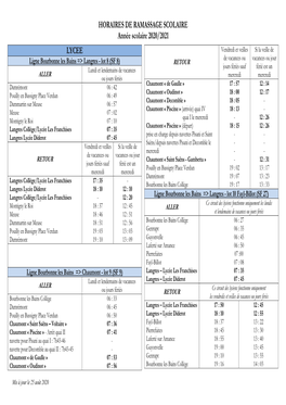 HORAIRES DE RAMASSAGE SCOLAIRE Année Scolaire 2020/2021