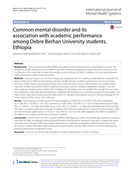 Common Mental Disorder and Its Association with Academic