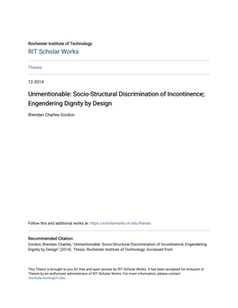 Socio-Structural Discrimination of Incontinence; Engendering Dignity by Design