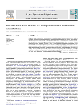 More Than Words: Social Networksâ€™ Text Mining for Consumer Brand Sentiments
