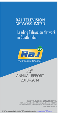 RAJ TELEVISION NETWORK LIMITED Leading Television Network in South India