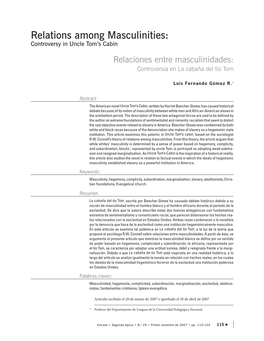 Relations Among Masculinities: Controversy in Uncle Tom’S Cabin Relaciones Entre Masculinidades: Controversia En La Cabaña Del Tío Tom