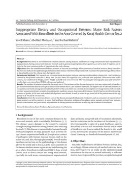 Major Risk Factors Associated with Brucellosis in the Area Covered by Karaj Health Center No