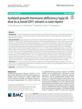 Isolated Growth Hormone Deficiency Type IA Due to a Novel