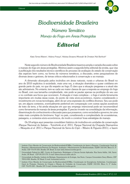 Biodiversidade Brasileira Número Temático Manejo Do Fogo Em Áreas Protegidas Editorial