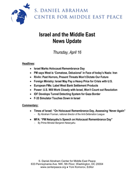 Israel and the Middle East News Update