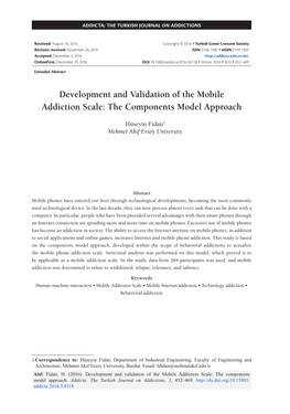 Development and Validation of the Mobile Addiction Scale: the Components Model Approach