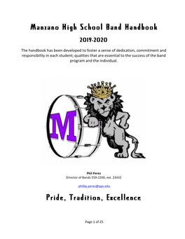 Manzano High School Band Handbook Pride, Tradition, Excellence