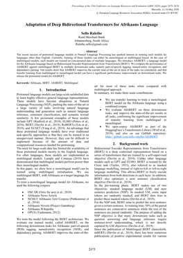 Adaptation of Deep Bidirectional Transformers for Afrikaans Language