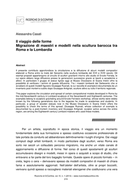 Il Viaggio Delle Forme. Migrazione Di Maestri E Modelli Nella Scultura