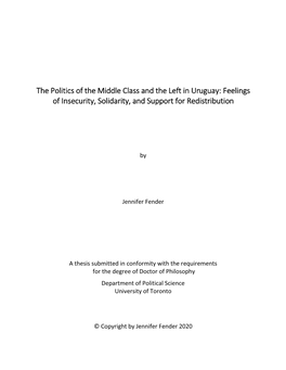 The Politics of the Middle Class and the Left in Uruguay: Feelings of Insecurityinsecurity,, Solidaritysolidarity,, and Support for Redistribution