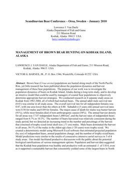 Management of Brown Bear Hunting on Kodiak Island, Alaska