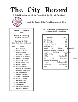 The City Record Official Publication of the Council of the City of Cleveland