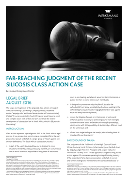 Far-Reaching Judgment of the Recent Silicosis Class Action Case