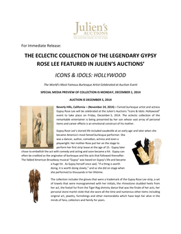 The Eclectic Collection of the Legendary Gypsy Rose Lee Featured in Julien’S Auctions’ Icons & Idols: Hollywood