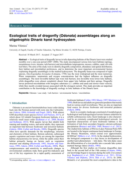 Ecological Traits of Dragonfly (Odonata) Assemblages Along An