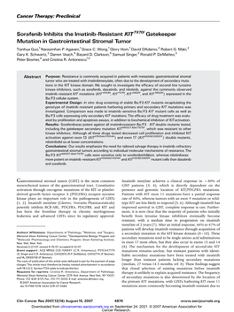 Sorafenib Inhibits the Imatinib-Resistant KIT Gatekeeper