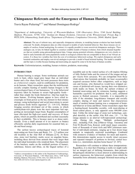 Chimpanzee Referents and the Emergence of Human Hunting Travis Rayne Pickering*,1,2 and Manuel Domínguez-Rodrigo3