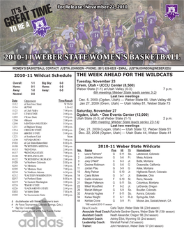 2010-11 Weber State Women's Basketball Weber State Combined Team Statistics (As of Nov 17, 2010) All Games