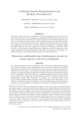 Conflicting Transfer Pricing Incentives and the Role of Coordination