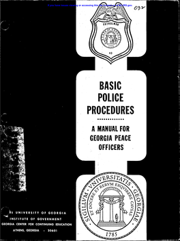 Basic Police Procedures ••••••• Oooooo a Manual for Georgia Peace Officers