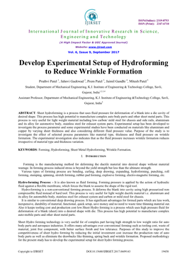Develop Experimental Setup of Hydroforming to Reduce Wrinkle Formation