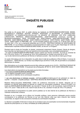 Enquête Publique Avis