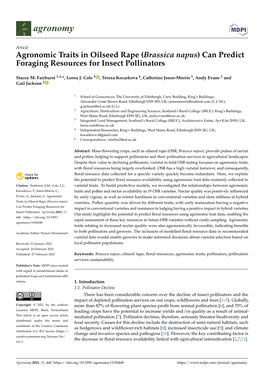 Agronomic Traits in Oilseed Rape (Brassica Napus) Can Predict Foraging Resources for Insect Pollinators