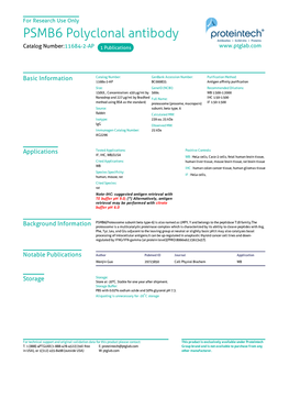 PSMB6 Polyclonal Antibody Catalog Number:11684-2-AP 1 Publications