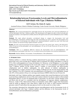 Relationship Between Fructosamine Levels and Microalbuminuria of Selected Individuals with Type 2 Diabetes Mellitus