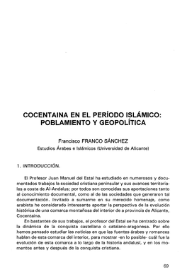 Cocentaina En El Período Islámico: Poblamiento Y Geopolítica