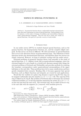 [AVV5] We Studied Classical Special Functions, Such As the Gamma Function, the Hypergeometric Function 2F1, and the Complete Elliptic Inte- Grals