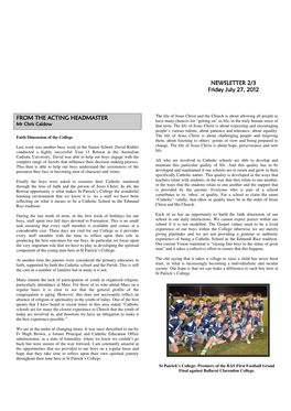 NEWSLETTER 2 NEWSLETTER 2/3 Friday July 27 Friday July 27, 2012 from the ACTING HEADMASTER HEADMASTER