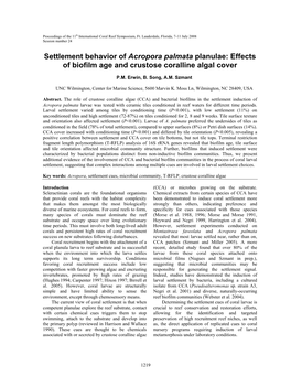 Settlement Behavior of Acropora Palmata Planulae: Effects of Biofilm Age and Crustose Coralline Algal Cover