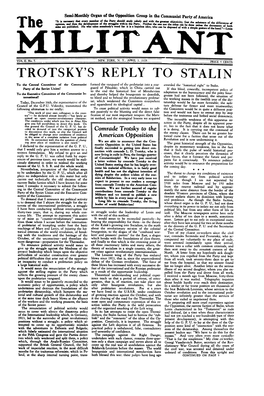 Trotsky's Reply to Stalin