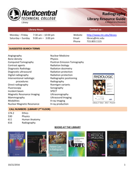 Radiography Library Resource Guide a Selected List of Resources