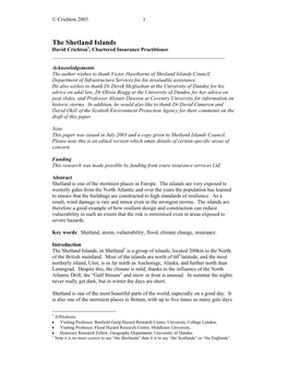 The Shetland Islands David Crichton1, Chartered Insurance Practitioner ______