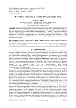 Growth of Education in Odisha During Colonial Rule